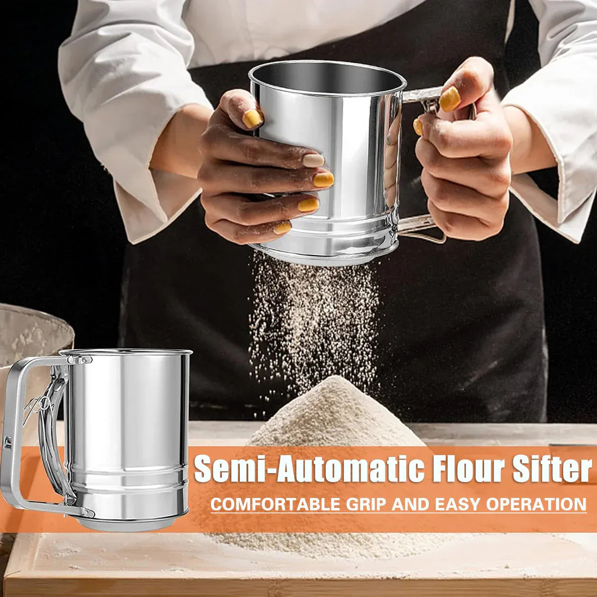 Stainless Steel Handheld Flour Sieve Home Filter Mesh Sieve Baking Tool Durable